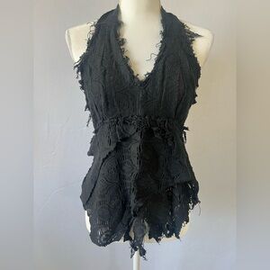 Black Swamp Witch Boho Tie Distressed Halter Top